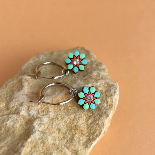 Stella Mini Hoops in Turquoise on Silver Hoops