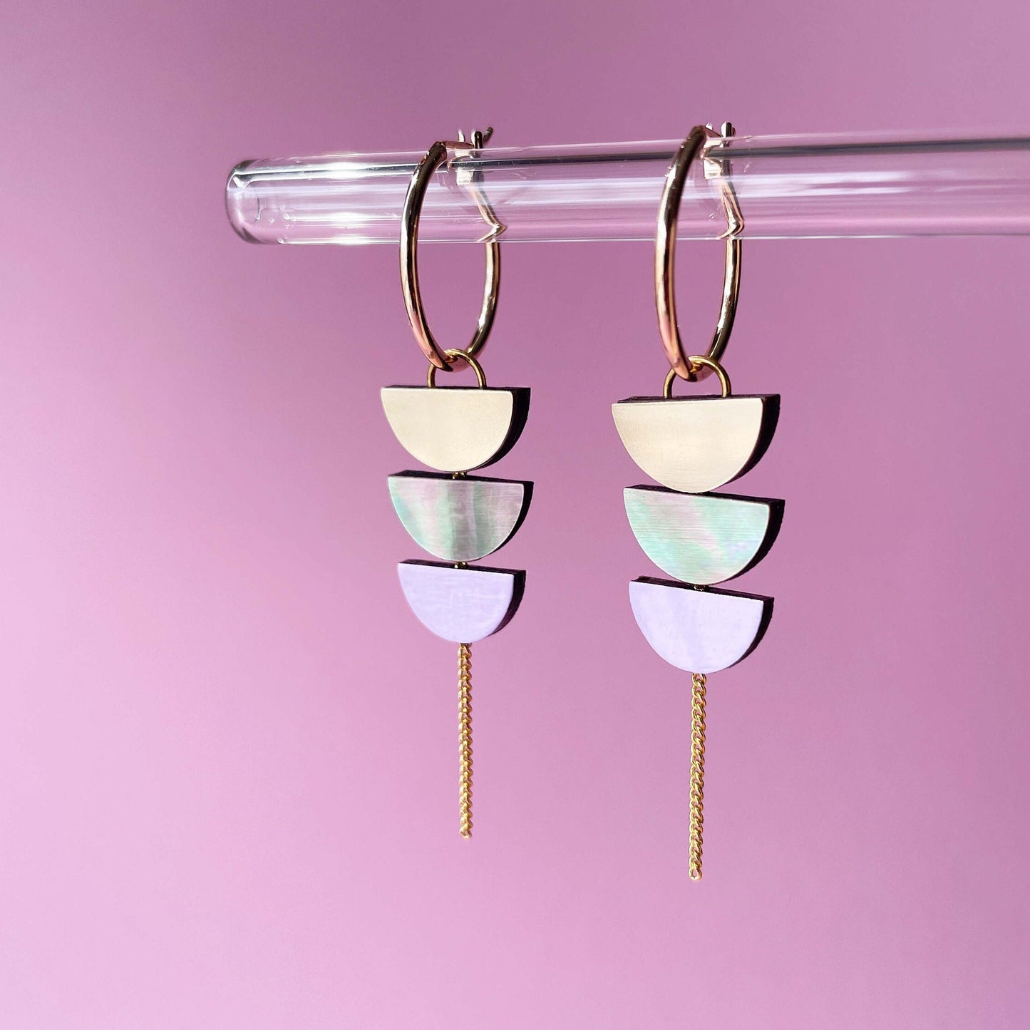 Aurora Hoop Earrings in Purple, Brown and Gold