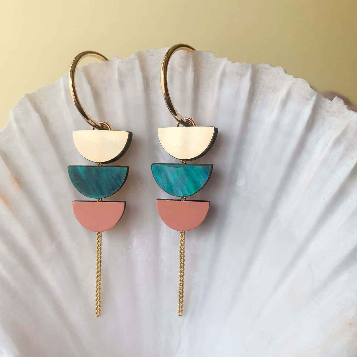Aurora Hoop Earrings in Green, Peach and Gold