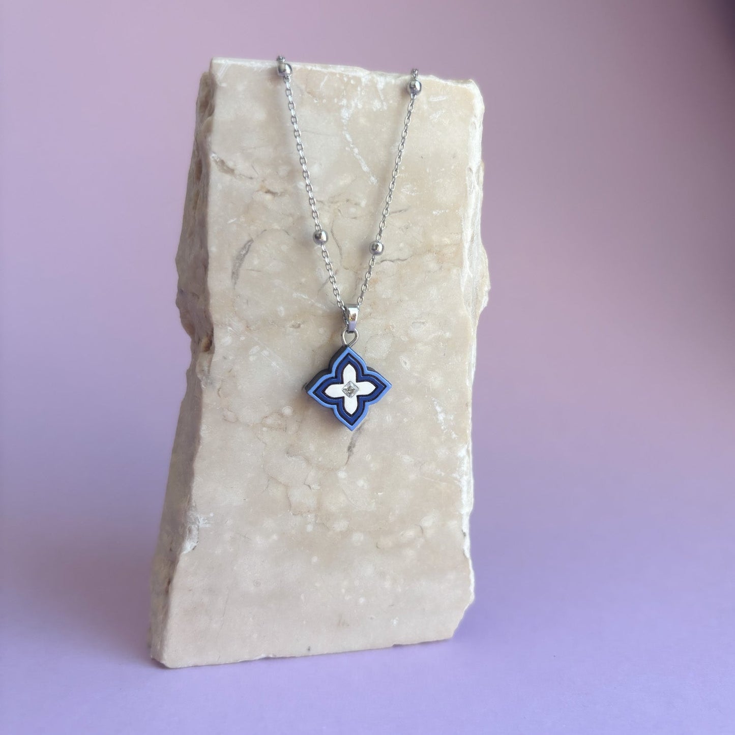 Pipa Necklace Blue on Silver