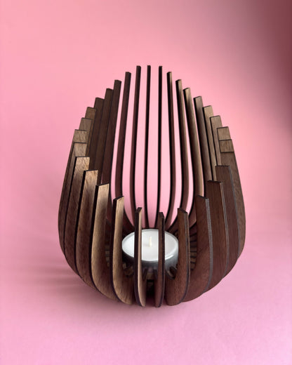 Large Wooden Candle Holder - Rounded & Symmetric