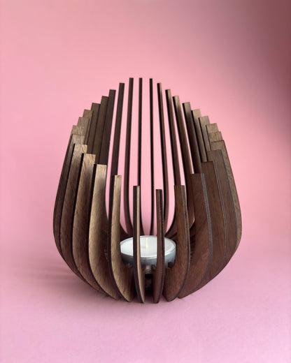 Large Wooden Candle Holder - Rounded & Symmetric