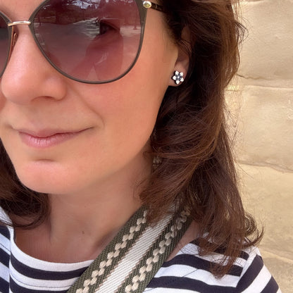 Hibiscus Flower Studs in White & Dark Blue