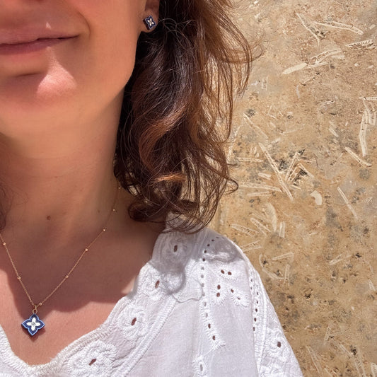 Pipa Necklace Blue on Gold