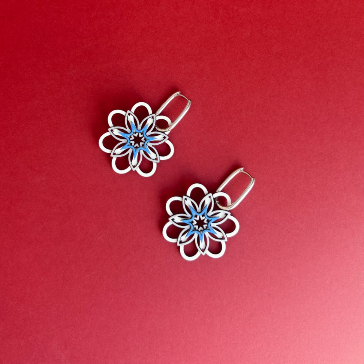 Lucia Hoop Earrings in White & Blue on Silver