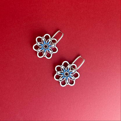 Lucia Hoop Earrings in White & Blue on Silver