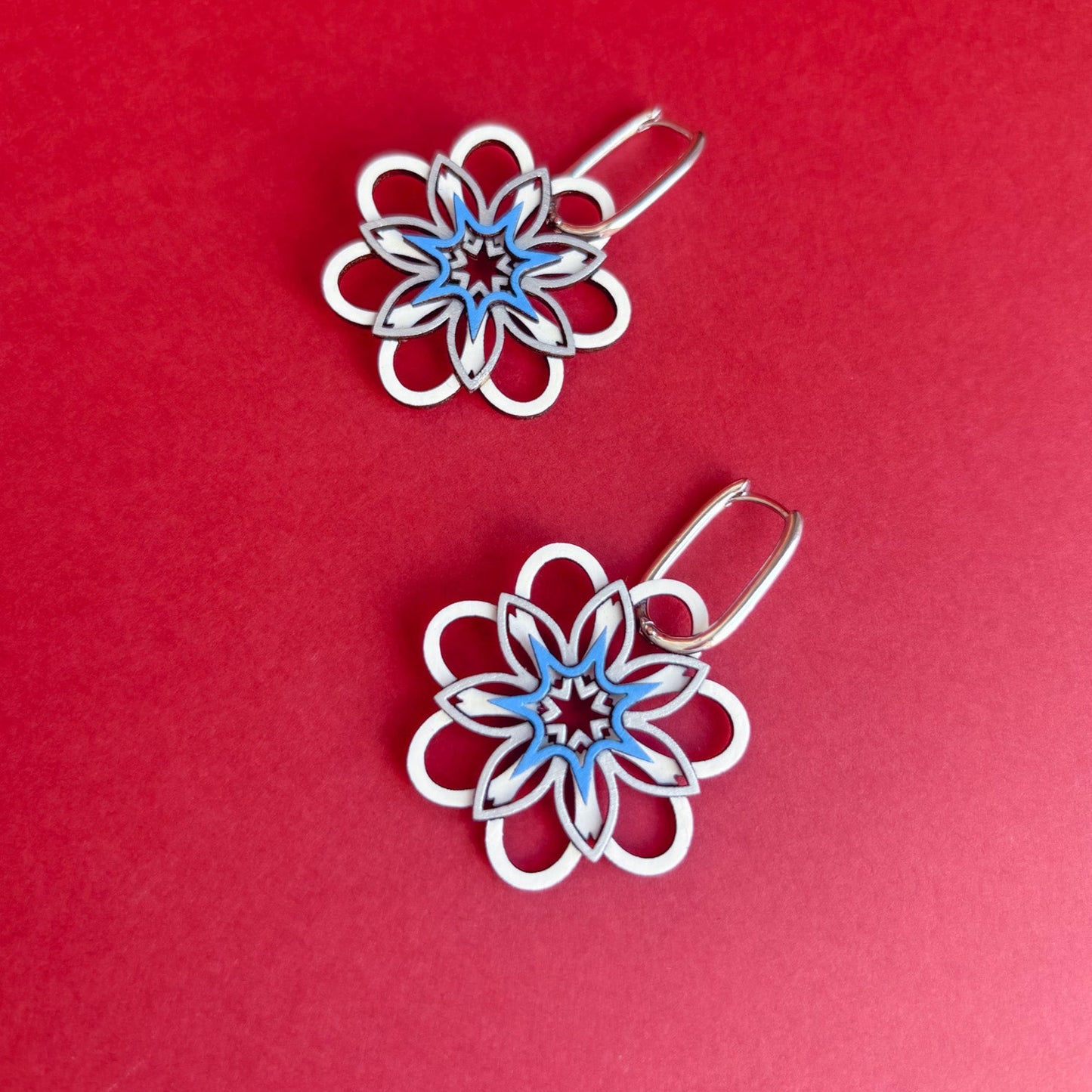 Lucia Hoop Earrings in White & Blue on Silver