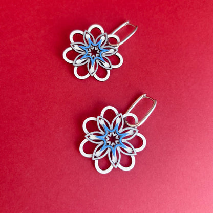 Lucia Hoop Earrings in White & Blue on Silver