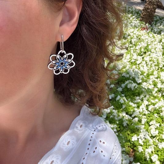 Lucia Hoop Earrings in White & Blue on Silver