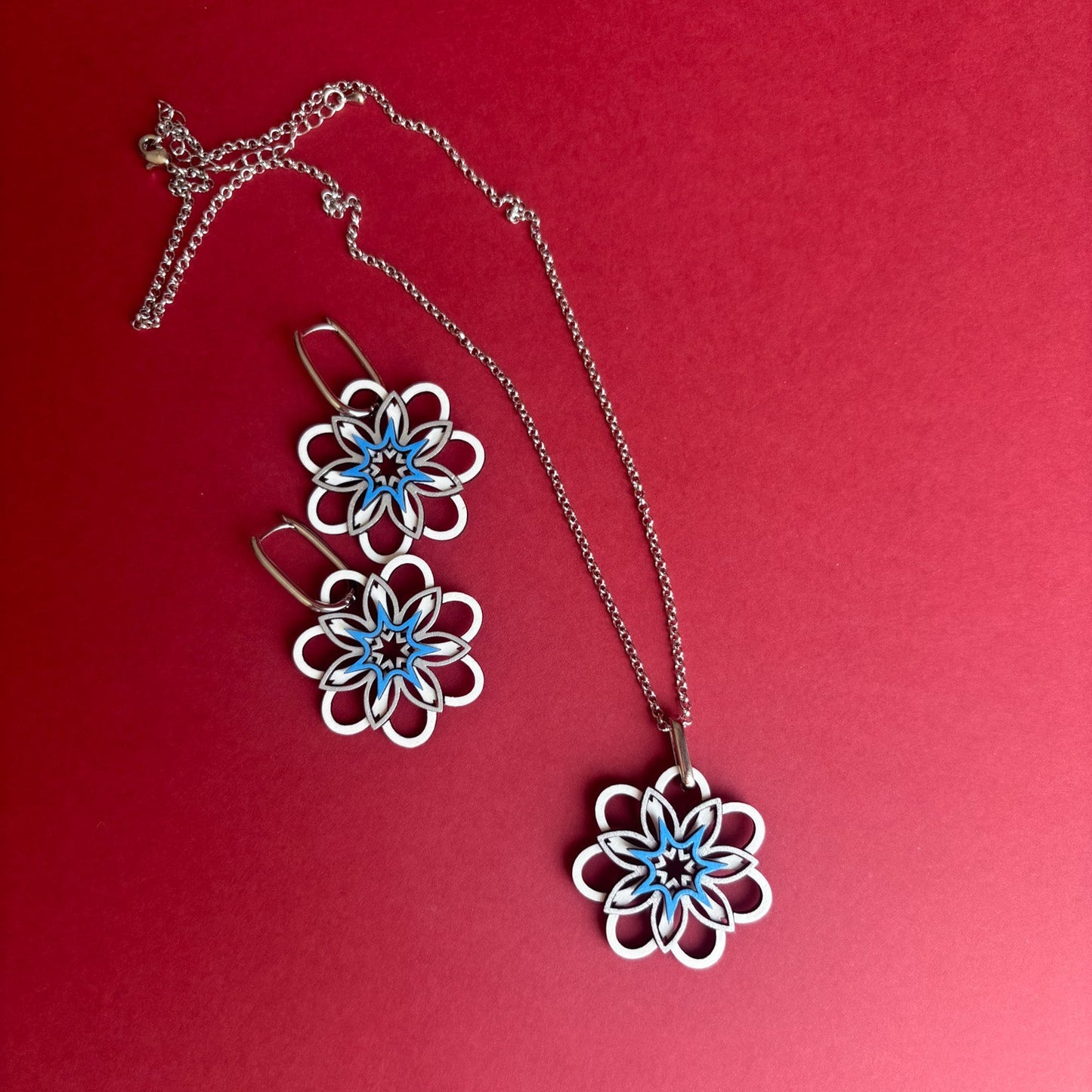 Lucia Hoop Earrings in White & Blue on Silver