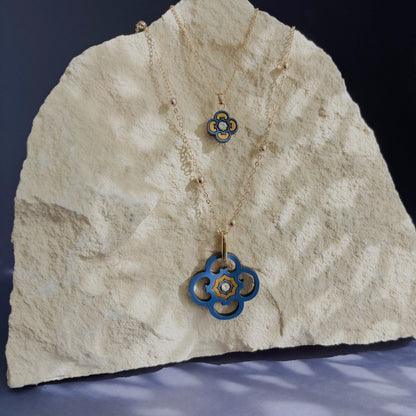 Large Clover Necklace Blue & Gold