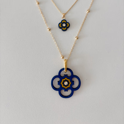 Large Clover Necklace Blue & Gold