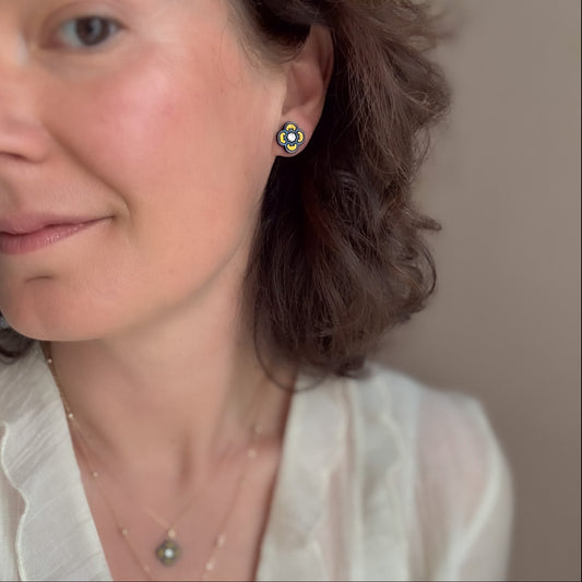 Clover Stud Earrings in Blue & Gold