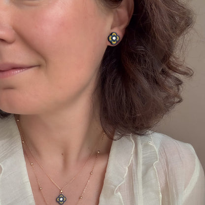 Clover Stud Earrings in Blue & Gold