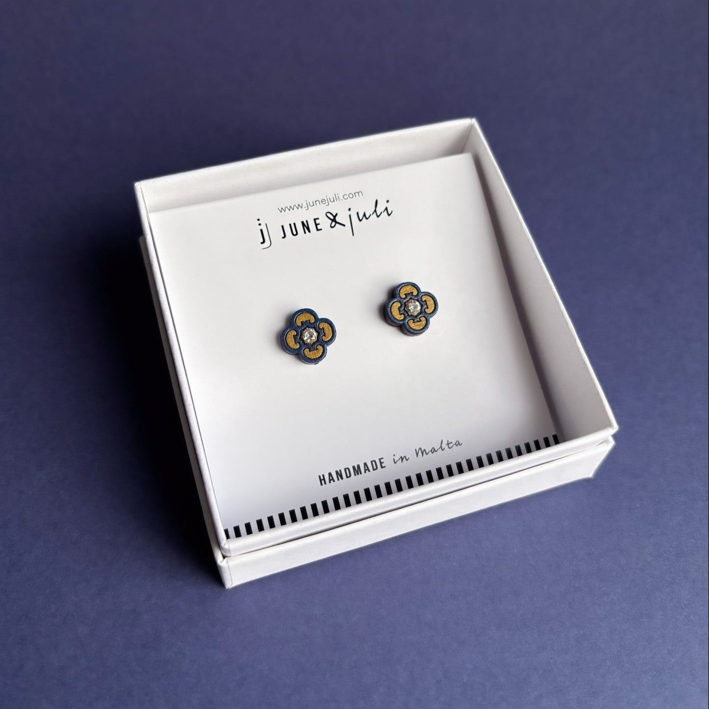 Clover Stud Earrings in Blue & Gold