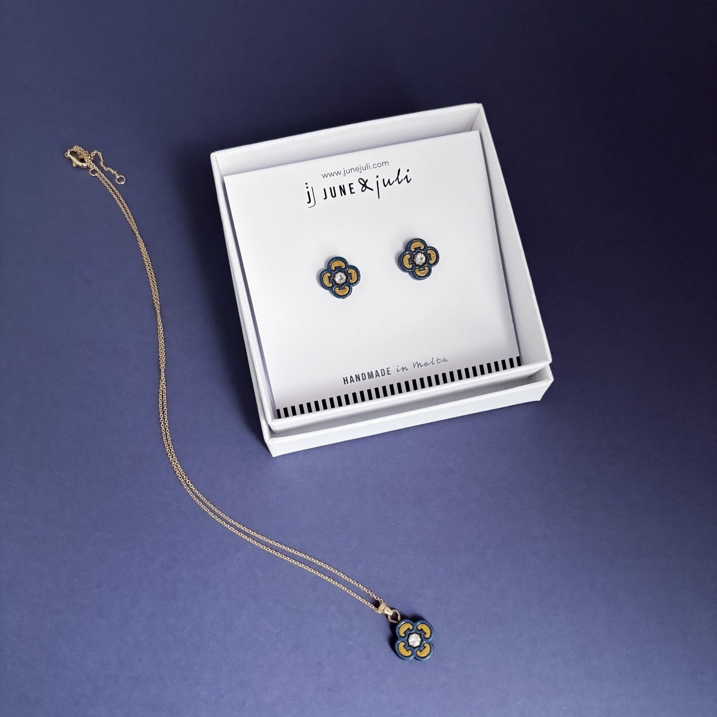 Clover Stud Earrings in Blue & Gold