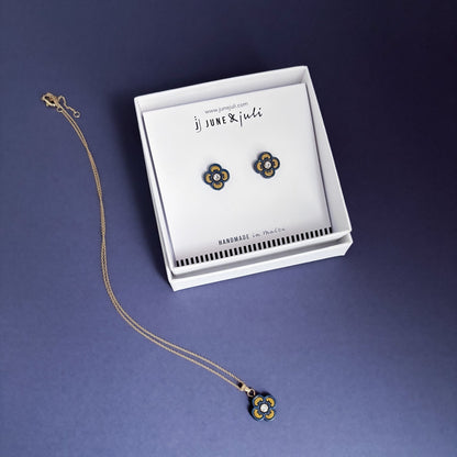 Clover Stud Earrings in Blue & Gold