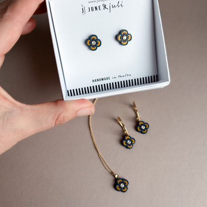 Clover Stud Earrings in Blue & Gold