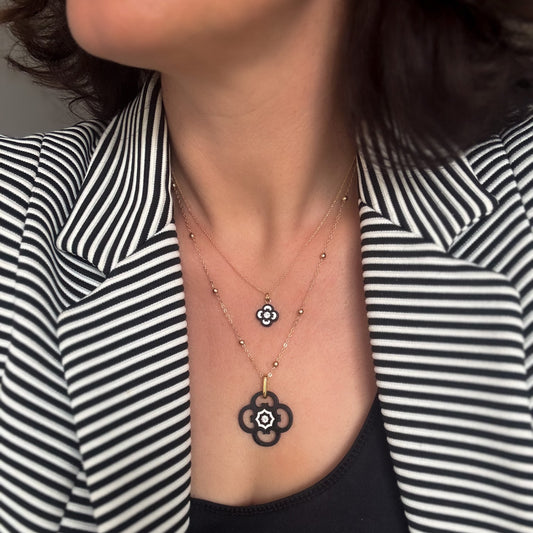 Small Clover Charm Necklace Black & White