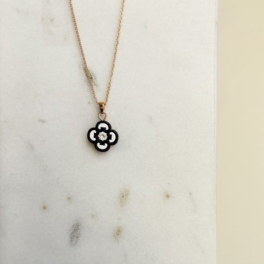 Small Clover Charm Necklace Black & White
