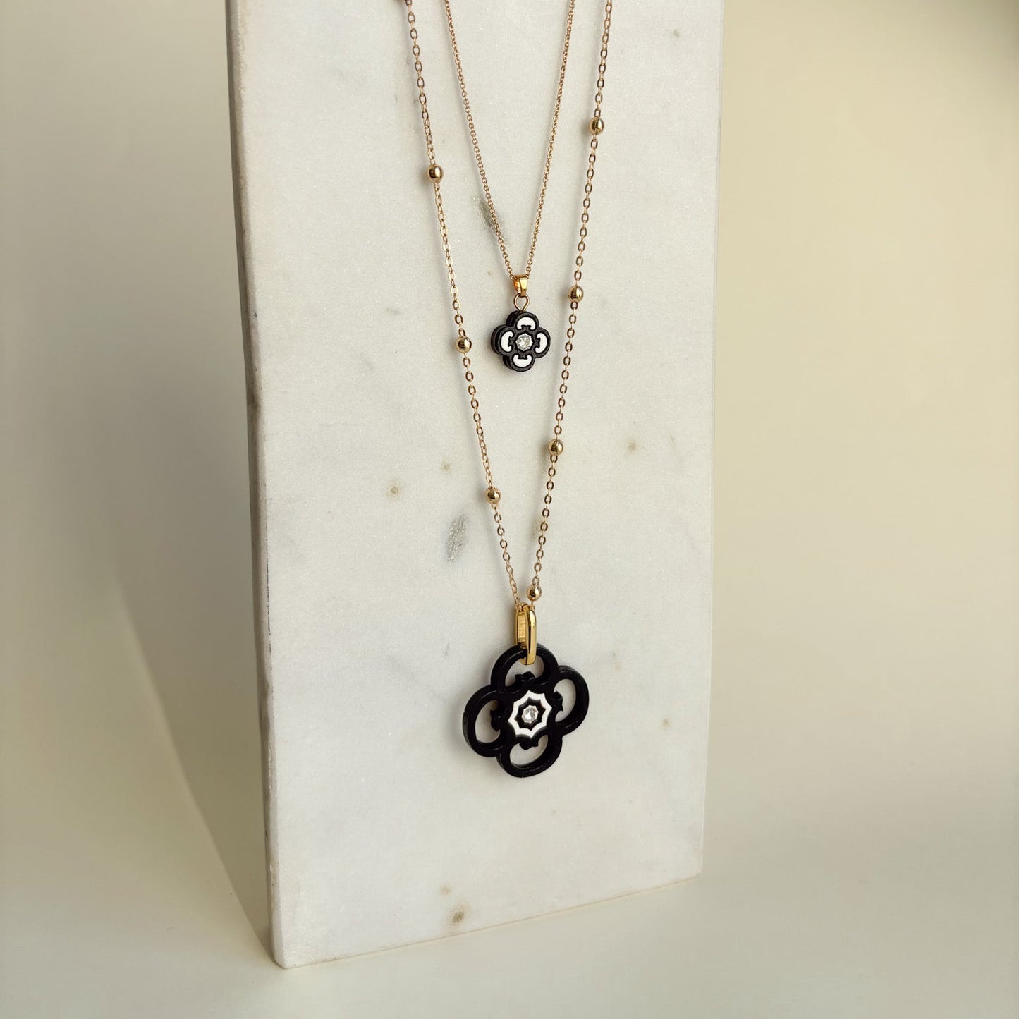 Small Clover Charm Necklace Black & White
