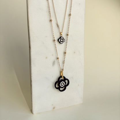 Small Clover Charm Necklace Black & White