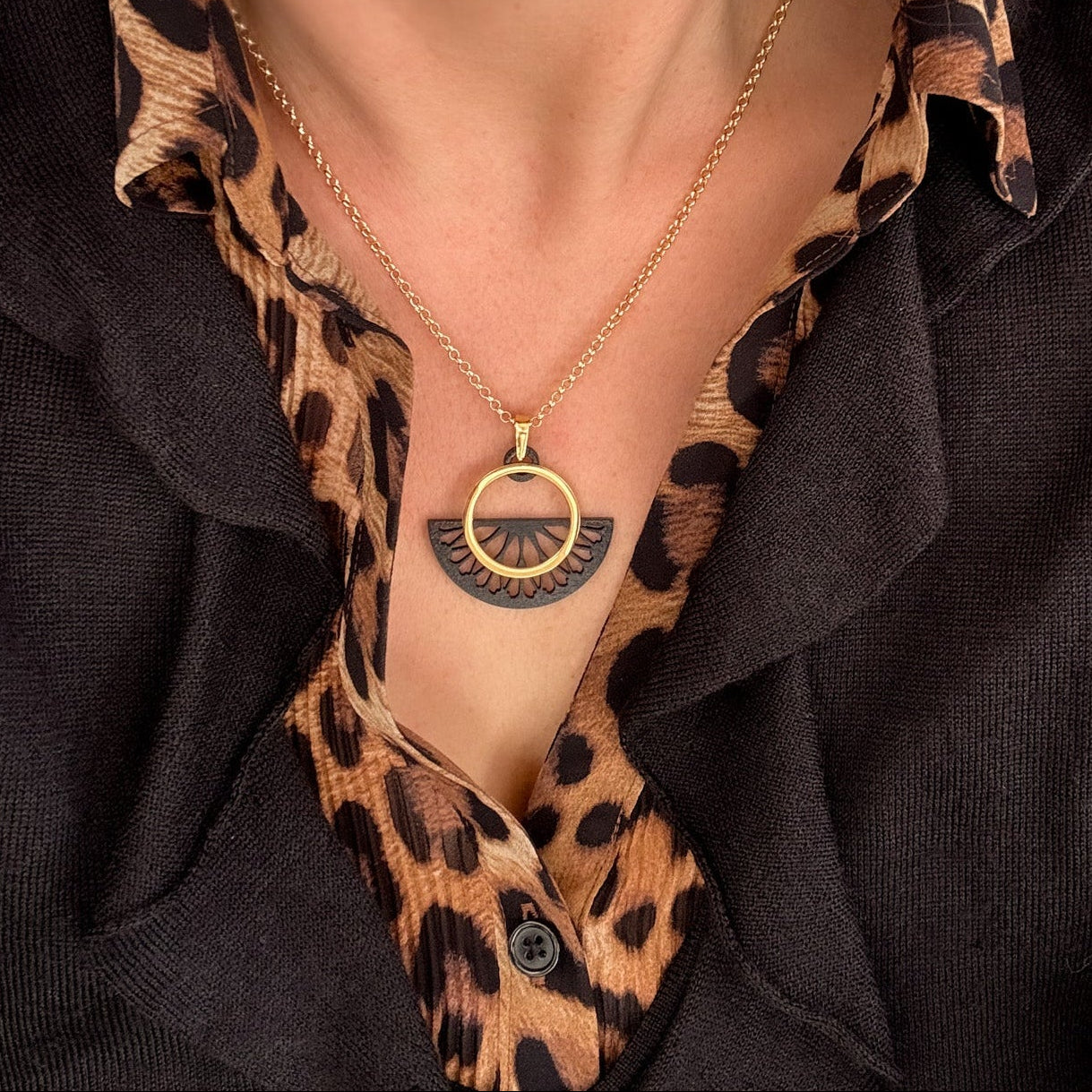 Semicircle Necklace in Black & Gold