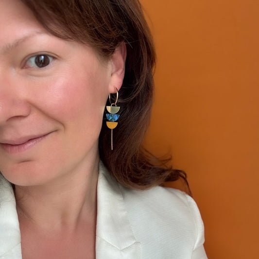 Aurora Hoop Earrings in Dark Blue and Mustard