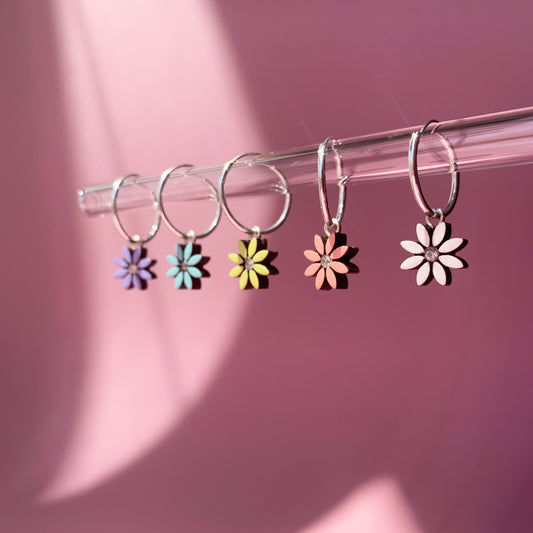 Dahlia Flower Hoops - Sterling Silver