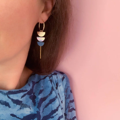 Aurora Hoop Earrings in Dark Blue and Gold