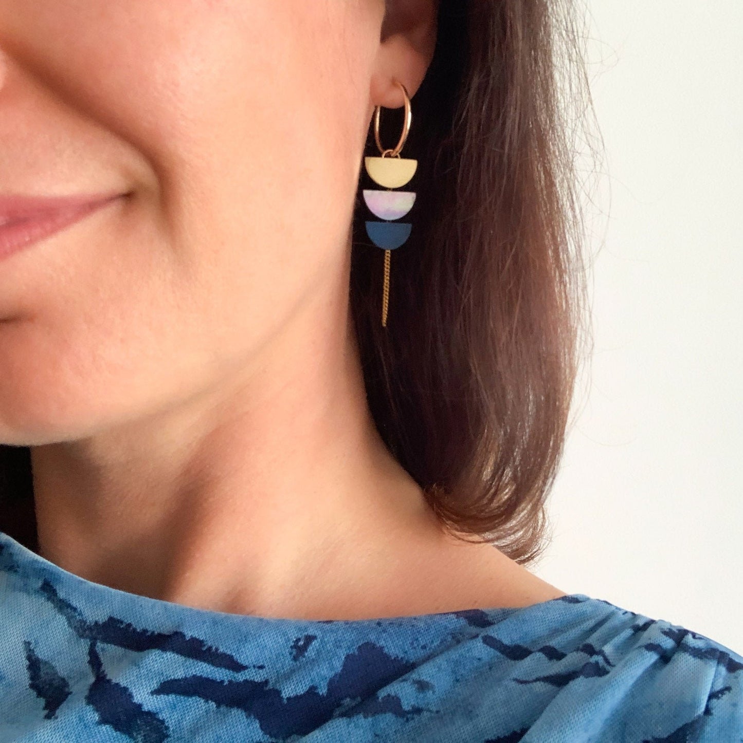 Aurora Hoop Earrings in Dark Blue and Gold