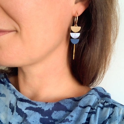 Aurora Hoop Earrings in Dark Blue and Gold