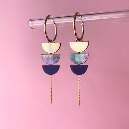 Aurora Hoop Earrings in Dark Blue and Gold