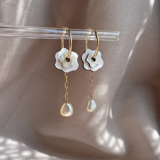 Fleur Hoop Earrings in Cream White