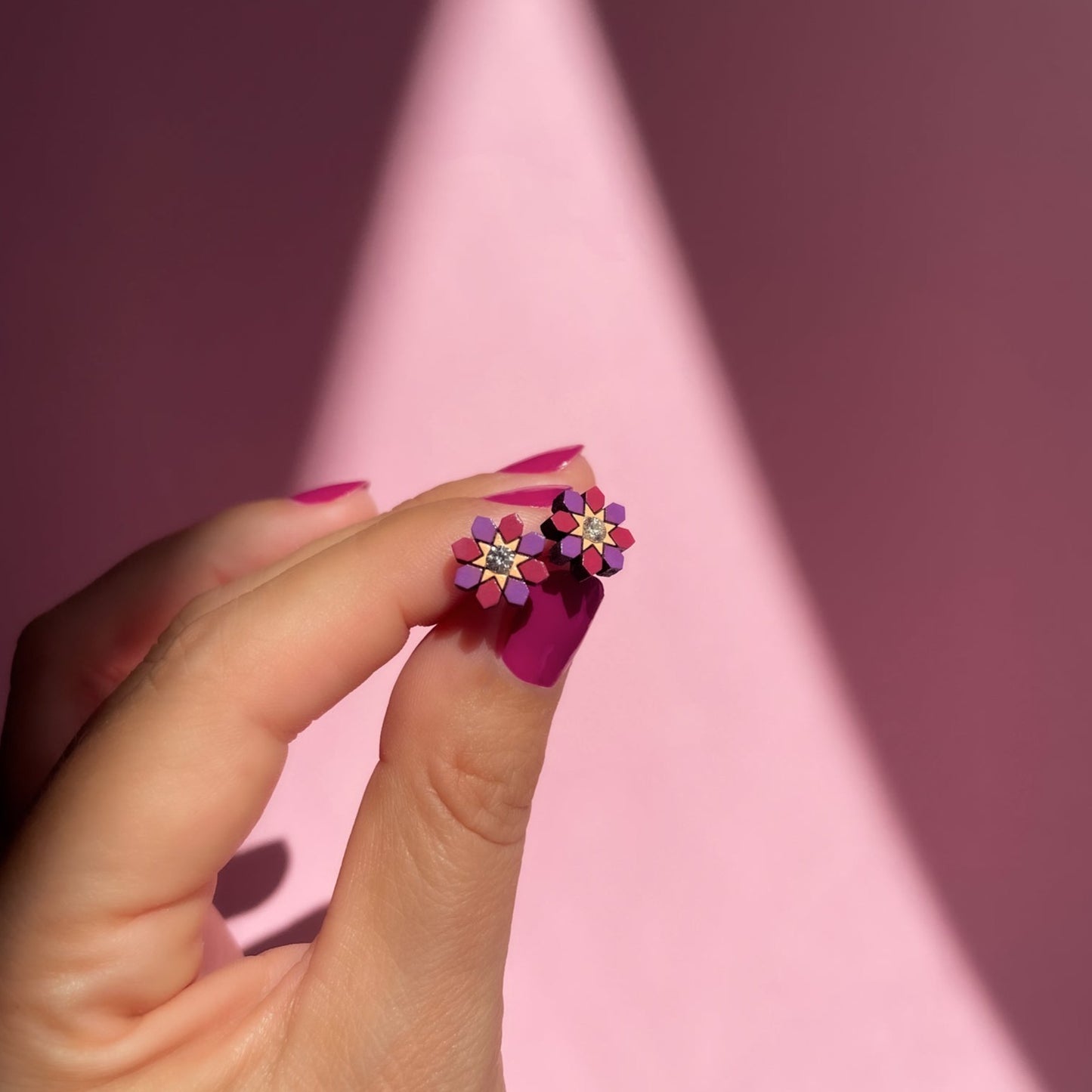 Stella Stud Earrings in Dark Red and Purple