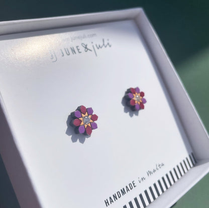 Stella Stud Earrings in Dark Red and Purple