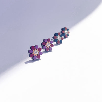 Stella Stud Earrings in Dark Red and Purple